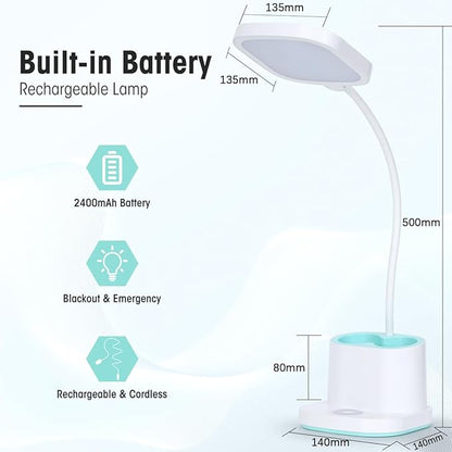 Desk Lamp, LED Desk Lamp for Home Office, Dimmable Desk Light Lamp for Office Reading, Battery Operated Tall Desk Lamp with USB Powered, Desklamp' with 360° Flexible Adjustable, Desktop Lamp Light - LeafyLoom