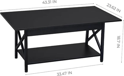 GreenForest Coffee Table Large 43.3 x 23.6 inch with Storage Shelf for Living Room, Easy Assembly, Black - LeafyLoom