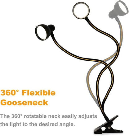 Clip on Light Reading Light for Bed 3 Color Modes 10 Dimmable Brightness Eye Care Clamp Desk Lamp Flexible Gooseneck Book Light for Reading in Bed Desk Light for Bed Headboard Computer - LeafyLoom