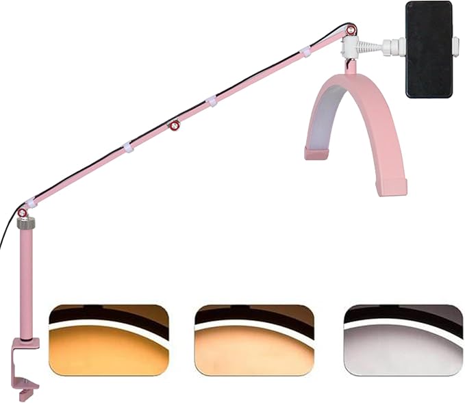 Led Half Moon Light for Lashes, Tattoo Lamp, Estheticians Light, Desk Lamp, Swing Arm Light, Lash Lamp (Pink) - LeafyLoom