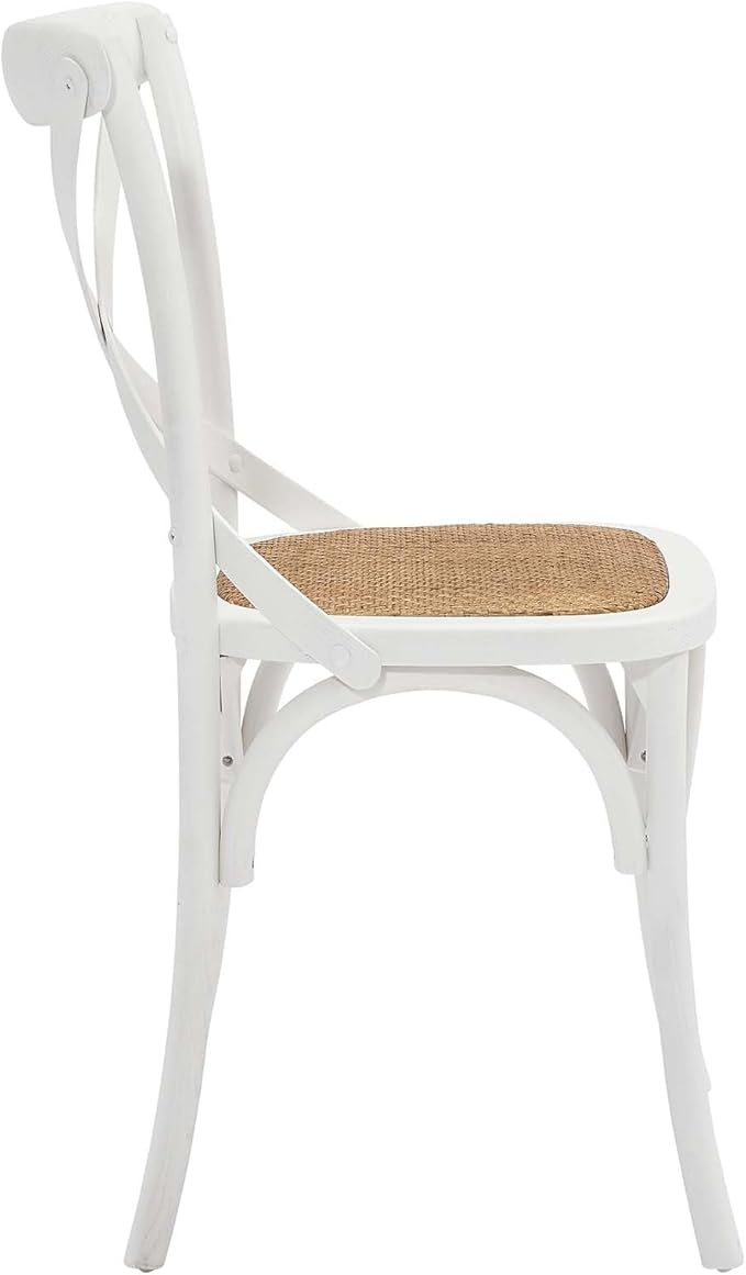 Modway Gear Rustic Modern Farmhouse Elm Wood Rattan Two Dining Chairs in White - LeafyLoom