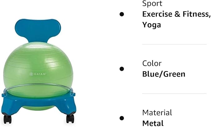 Gaiam Kids Balance Ball Chair - Classic Children's Stability Ball Chair, Alternative School Classroom Flexible Desk Seating for Active Students with Satisfaction Guarantee, Blue/Green - LeafyLoom