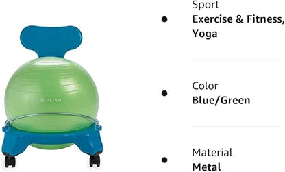 Gaiam Kids Balance Ball Chair - Classic Children's Stability Ball Chair, Alternative School Classroom Flexible Desk Seating for Active Students with Satisfaction Guarantee, Blue/Green - LeafyLoom