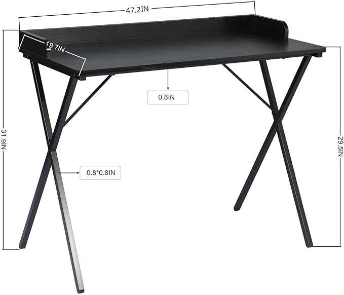 FurnitureR Office Desk, Simple Style Writing Table Computer Study Desk with Baffle, Home Office PC Laptop Table, 47.2 Inches, Black - LeafyLoom