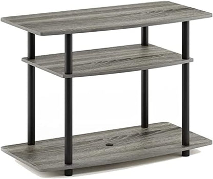 Furinno Turn-N-Tube No Tools 3-Tier Entertainment Center TV Stand for TV up to 32 Inch, Plastic Round Tubes, French Oak Grey/Black - LeafyLoom