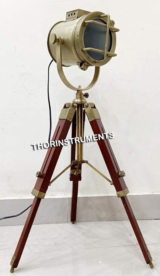 THOR INSTRUMENTS Antique Marine Small Desk Spotlight Maritime Brown Tripod Nautical Office Lamp Rustic Vintage Home Decor Gifts - LeafyLoom