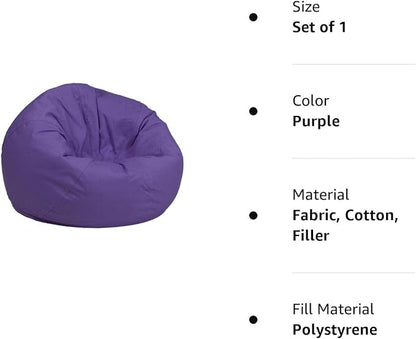 Flash Furniture Dillon Small Bean Bag Chair for Kids and Teens, Foam-Filled Beanbag Chair with Machine Washable Cover, Purple - LeafyLoom