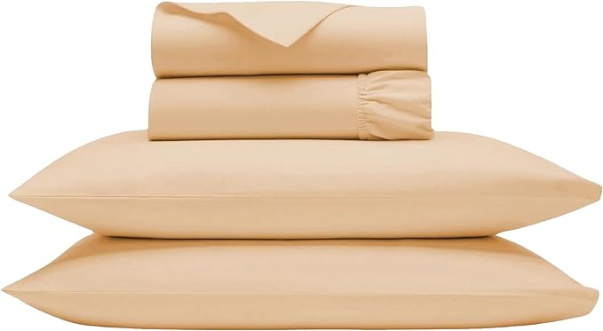 Bluemoon Homes 100% Egyptian Cotton Sheets Cooling Bedsheet California King Size - 1000 TC 4 Pc Sheets for Cal King Size Bed, Sateen Luxury Hotel Sheets, Soft, Fits Upto 18" Mattress - Sand - LeafyLoom