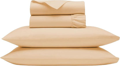 1000 TC Egyptian Cotton Sheets Queen Size - Luxury & Cooling Bedsheets for Hot Sleepers - Breathable, Sateen Weave, 18" Deep Pocket Fitted Sheet - 4 Piece Egyptian Hotel Sheets for Queen Bed (Sand) - LeafyLoom