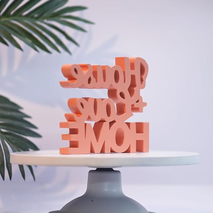 House + Love, Home - Peach Aesthetic Table Decor for Home or Office, Desk or Shelf. Quirky Room Decoration Showpiece, Ideal for Birthdays, Wall Decor, Engineered Wood. - LeafyLoom