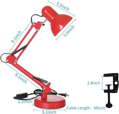 Led Desk Lamp with Clamp - Swing Arm Desk Lamp with 5 LED Cold Light Bulbs 6500K - Folding Table Lamp，Used for Office, Work, Study, Dormitory Reading and Eye Protection Desk Lamp (Red-5) - LeafyLoom