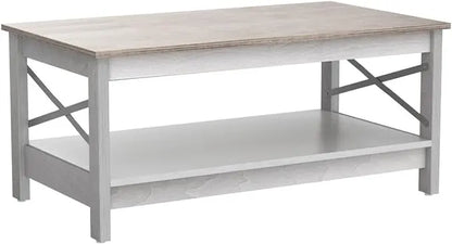 YITAHOME Coffee Table for Living Room,Modern Farmhouse Coffee Table with Storage,2-Tier Center Table for Living Room Wood Living Room Table Accent Cocktail with Sturdy Frame,Grey Wash - LeafyLoom