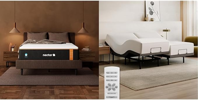 Nectar Twin XL Adjustable Base & 14” Premier Copper Mattress - Head & Foot Incline - Medium Firm Gel Memory Foam - Triple Action Cooling - Massage - 365-Night Mattress Trial & Forever Warranty - LeafyLoom