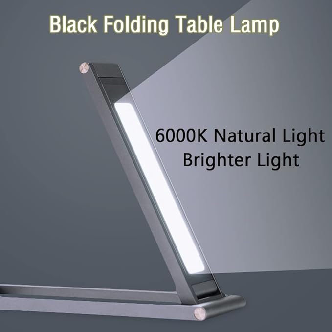 Foldable LED Desk Light, Slim Portable Rechargeable USB Table Light, Eye-Caring Aluminium Alloy Table Lamps,for Home, Reading, Studying, Work, Travel (Black) - LeafyLoom