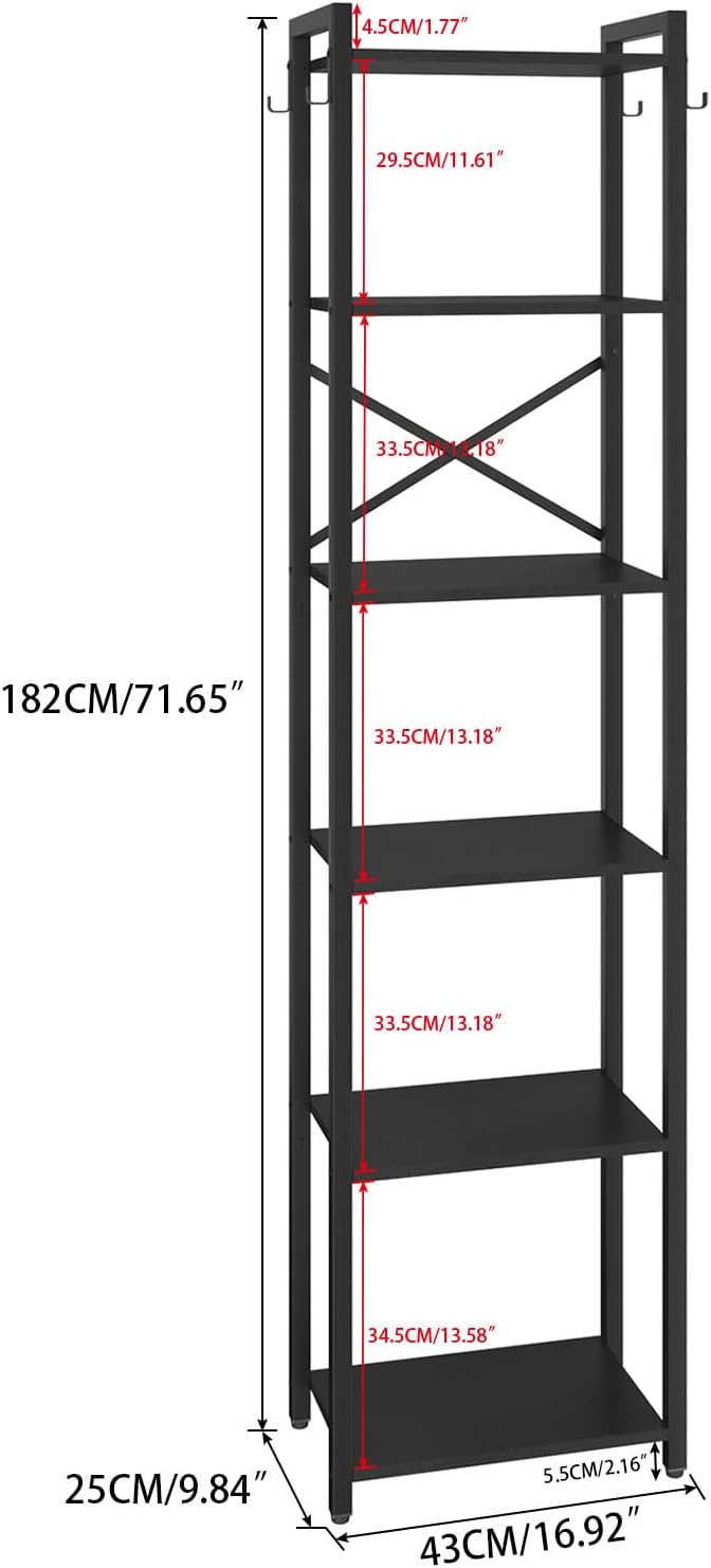 YMYNY Bookshelf, 6-Tier Ladder Shelf Organizer, Narrow Shelving Unit, Corner Storage Racks, Large Capacity Bookcase, for Home Office Living Room Balcony Bathroom, Metal Frame,HBC001B - LeafyLoom