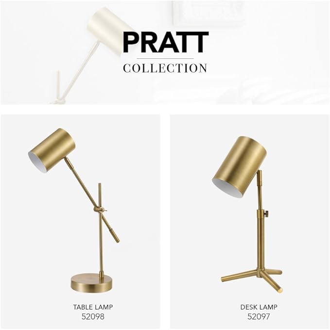 Globe Electric 52098 Pratt 20" Desk/Table Lamp, Matte Brass Finish, Adjustable Height, Balance Arm, in-Line Rocker On/Off Switch - LeafyLoom