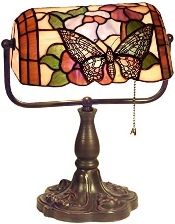 Warehouse of Tiffany KS61+MB51 Tiffany Style Banker Butterfly Desk Lamp, Brown - LeafyLoom