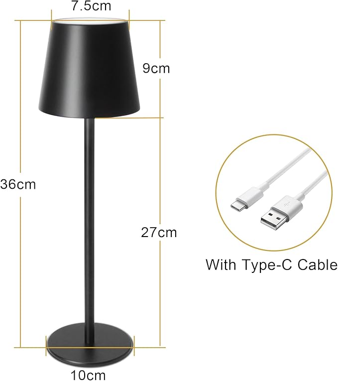 ORALUCE Cordless Table Lamp Rechargeable, Battery Operated LED Desk Lamp with USB Type-C Charging Port, 3 Color Stepless Dimming LED Lamp for Bedroom/Restaurant/Party/Coffee Shop/Camping/Bars, 2 Pack - LeafyLoom