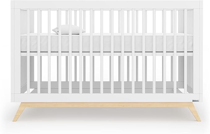 dadada Baby Soho 3-in-1 Convertible Crib – Made in Italy, GREENGUARD Gold, Adjustable Mattress Height, Solid Beechwood – Baby-Safe Finish, Modern Design 53.15 x 29.95 x 36.7 in (White + Natural) - LeafyLoom