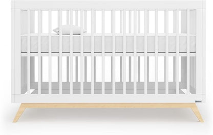 dadada Baby Soho 3-in-1 Convertible Crib – Made in Italy, GREENGUARD Gold, Adjustable Mattress Height, Solid Beechwood – Baby-Safe Finish, Modern Design 53.15 x 29.95 x 36.7 in (White + Natural) - LeafyLoom