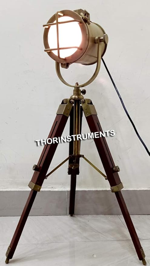 THOR INSTRUMENTS Antique Marine Small Desk Spotlight Maritime Brown Tripod Nautical Office Lamp Rustic Vintage Home Decor Gifts - LeafyLoom