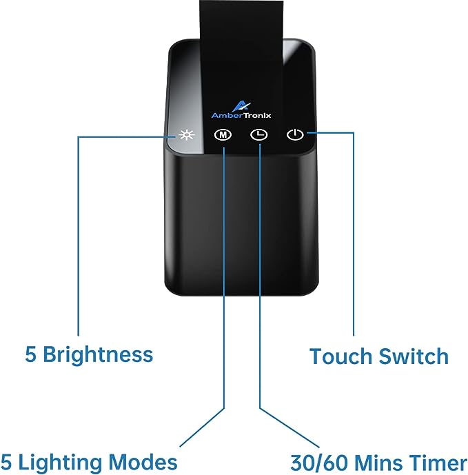 Ambertronix Rechargeable Cordless LED Desk Lamp, 5 Brightness & 5 Lighting Modes, USB Charging Port, Aluminum Arms, Portable, Dimmable, Touch Control, Auto Timer (Black) - LeafyLoom
