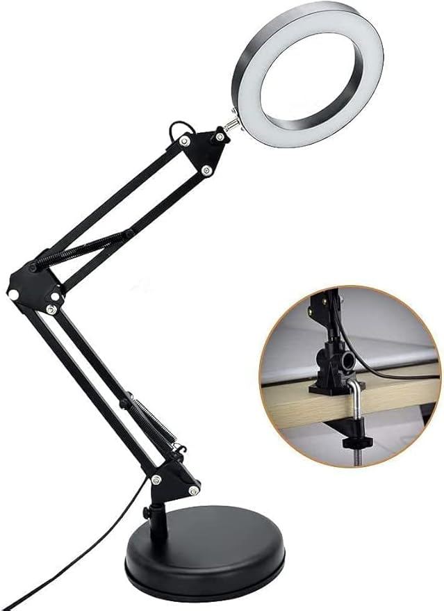 DLLT Dimmable Swing Arm Desk Lamp with Clamp, 68 LED Flexible Architect Work Lamp, 3 Colors 10 Brightness, Adjustable Desk Lamp, Multi-Joint Table Lamp for Study, Office, Computer, Art, Work Lighting - LeafyLoom