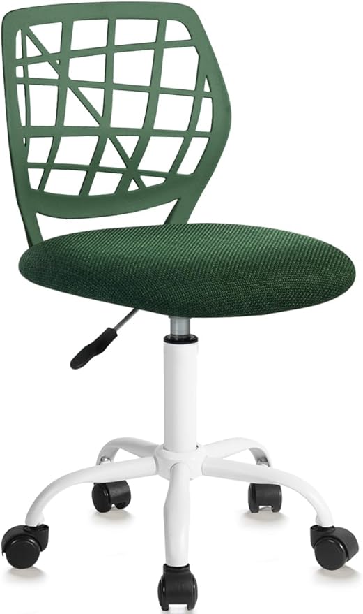 Kids Desk Chair, Fabric Office Chair Armless Small Mid Back Swivel Children Computer Task Chair Ergonomic Height Adjustable Study Chairs with Swivel Padded Cushion and Rolling Wheels, Dark Green - LeafyLoom