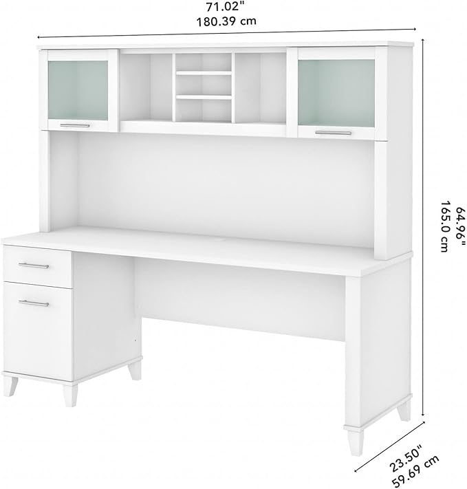 Bush Furniture Somerset 72W Office Desk with Drawers and Hutch in White - LeafyLoom