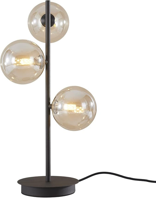 Mid Century Modern 3 Lights Globe Table Lamp Contemporary Minimalist Tall Bedside Desk Lamp Farmhouse Cognac Glass Nightstand Lamps Vintage Reading Light for Bedroom Living Room MTL03-B - LeafyLoom