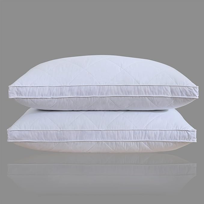 Three Geese Pack of 2 White Goose Feather Bed Pillows Queen/Standard Size- Soft 600 Thread Count 100% Cotton, Medium Firm,Soft Support Surround Fill Polyester,White Solid - LeafyLoom