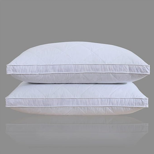 Three Geese Pack of 2 White Goose Feather Bed Pillows King Size - Soft 600 Thread Count 100% Cotton, Medium Firm,Soft Support Surround Fill Polyester, White Solid - LeafyLoom