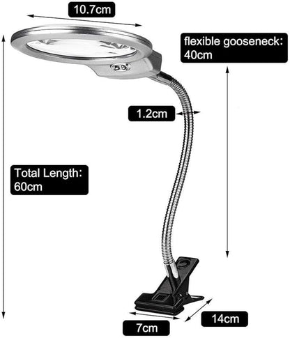 Zyyini 2 in 1 Desk Clip Magnifier with LED Light, Desk Lamp Magnifier, Precision Instrument Repair Magnifier Desk Lamp, Energy Saving LED Light,Great for Reading Jewelry Watch Repairing - LeafyLoom