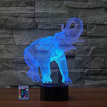 3D Elephant Night Light USB Powered Remote Control Touch Switch Decor Desk Optical Illusion Lamps 7/16 Color Changing Lights LED Lamp Xmas Home Brithday Children Kids Decor Toy Gift - LeafyLoom