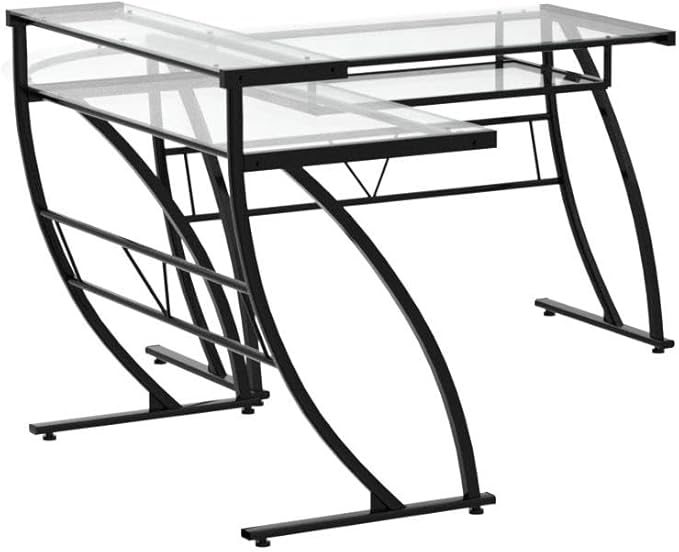 OSP Home Furnishings Constellation L Shaped Home Office Gaming Editing Desk, Black - LeafyLoom