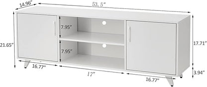 Panana TV Stand, Entertainment Center with 2 Doors and 2 Cubby Storages Cabinets for up to 65 inch for Living Room Bedroom (White, 53.5 inch) - LeafyLoom