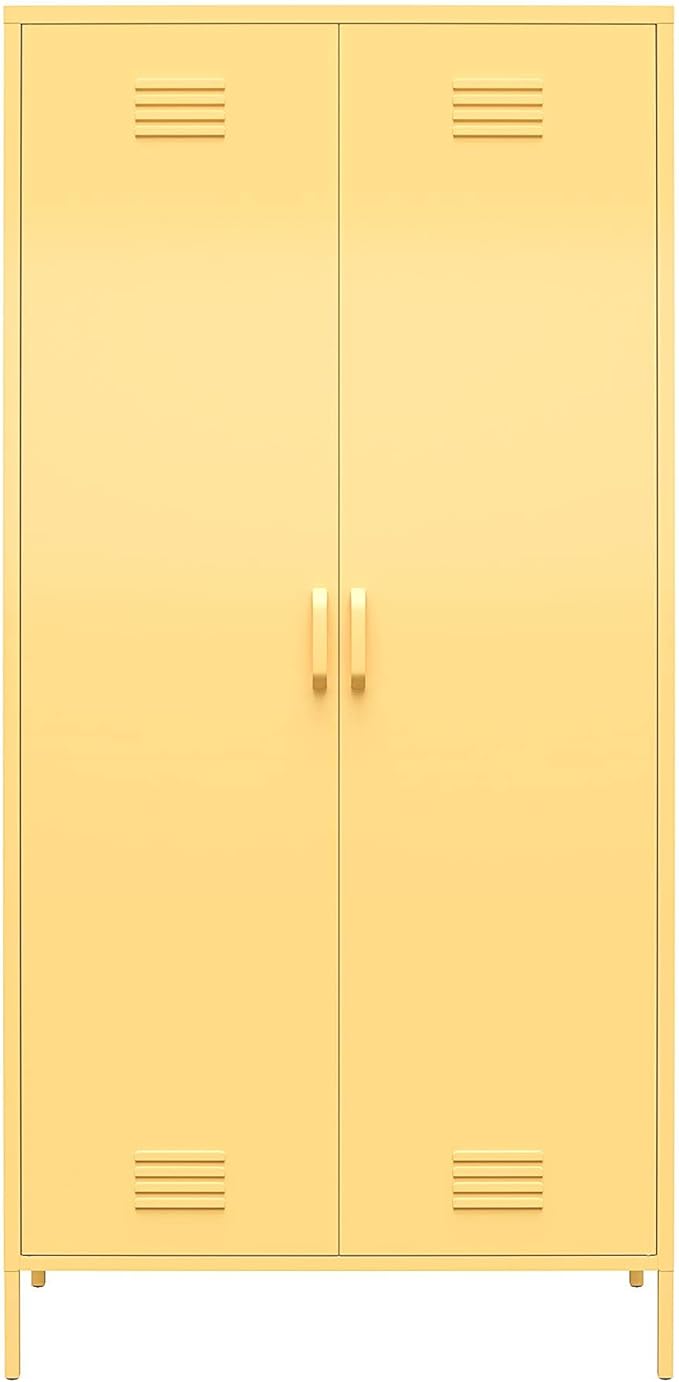 Novogratz Cache Tall 2 Door Metal Locker Cabinet, Yellow - LeafyLoom