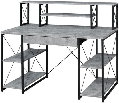 Acme Amiel Wooden 1-Drawer Writing Desk in Faux Concrete and Black - LeafyLoom