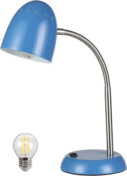 Eye-Caring Table Lamp of Simple Designs Home E26 Led Screw Basic Metal Desk Lamp with Flexible Gooseneck Hose Neck Study Lamp for Bedroom Office Living Room Convenient On/Off Switch (Light Blue) - LeafyLoom