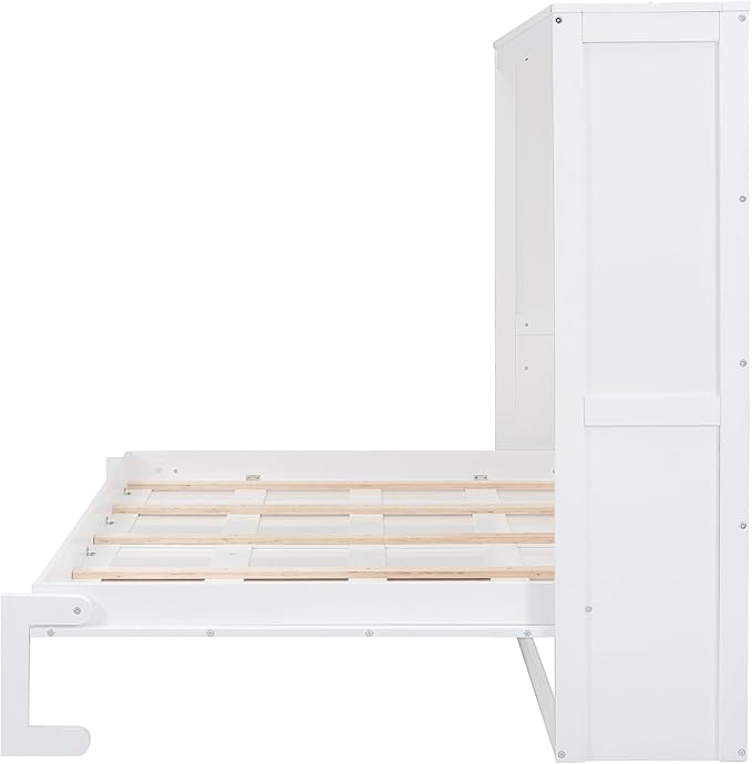 Merax Modern Farmhouse Solid Wood Murphy Bed Chest/Space Saving/Wood Slat Support/Full,White - LeafyLoom