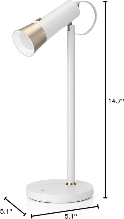 Dimmable LED Desk Light Study Lamp w/Adjustable, Rechargeable & Detachable Head - Home/Dorm/Office Table Lighting for Work, Reading & Studying - White/Gold - LeafyLoom