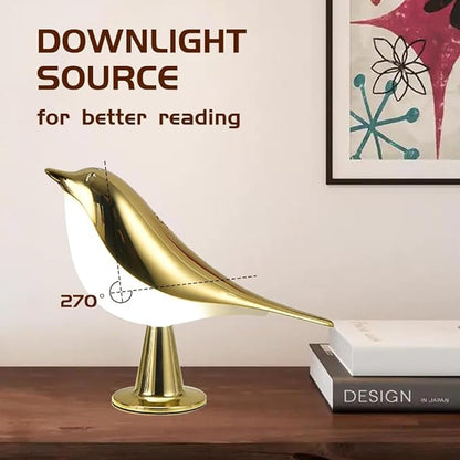 FUYUNXIN Bird Lamp Bedside Lamps - Rechargeable Cordless Table Lamp with 3 Color Temperatures and Touch Sensor - Perfect for Bedroom Nightstand (Gold) - LeafyLoom