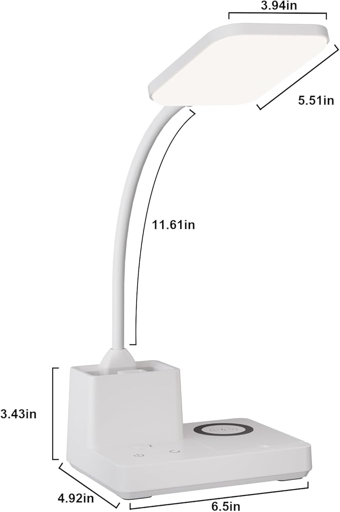 Sailstar Desk Lamp with Wireless Charger & USB Charging Port, LED Desk Lamps for Home Office, 800LM, 3 Lighting Modes, Dimmable, Pen Holder, 360°Gooseneck Desk Light for College Dorm Room - LeafyLoom