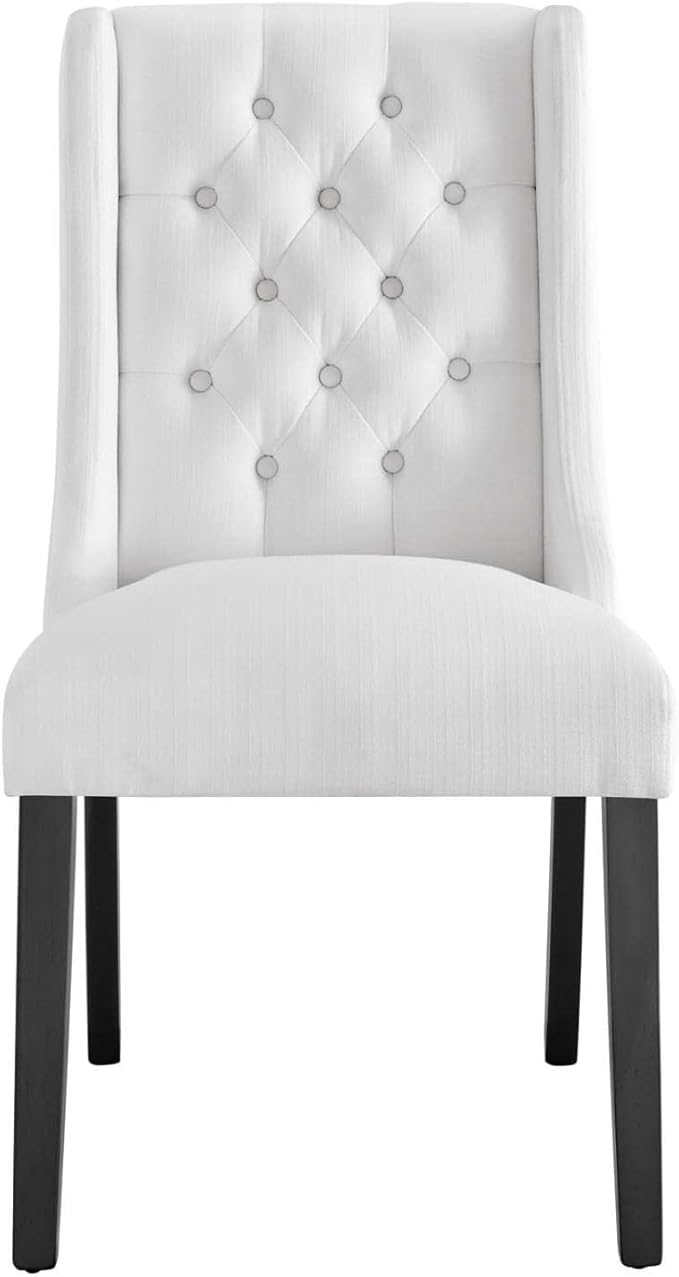 Modway Baronet Button Tufted Fabric, One Dining Chair, White - LeafyLoom