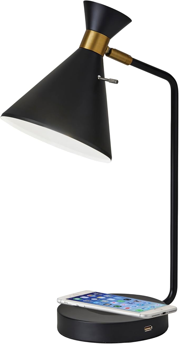 Adesso 4507-01 Maxine Desk Lamp Wireless Charging, 7W LED, 5W QI, USB Port, Indoor Lighting Lamps - LeafyLoom