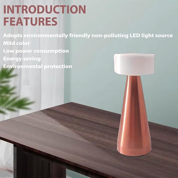 Portable Metal LED Table Lamp, Cordless Metal Desk Lamp, Touch Control Rechargeable Lamp,3-Levels Brightness Room Decor Desk Lamp,Bedside Lamp,Dining Room Lamp (Rose Gold) - LeafyLoom