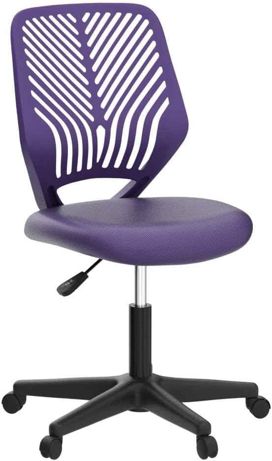 Yaheetech Students Cute Desk Chair Low-Back Armless Study Chair w/Lumbar Support Adjustable Swivel Chair in Home Bedroom School, Purple - LeafyLoom