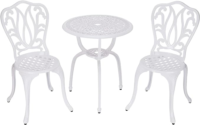 3 Piece Bistro Set,Outdoor Patio Set,Anti-Rust Cast Aluminum Bistro Table Set for Park Yard Front Porch Furniture(New White)… - LeafyLoom