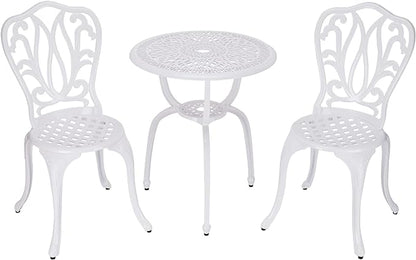 3 Piece Bistro Set,Outdoor Patio Set,Anti-Rust Cast Aluminum Bistro Table Set for Park Yard Front Porch Furniture(New White)… - LeafyLoom