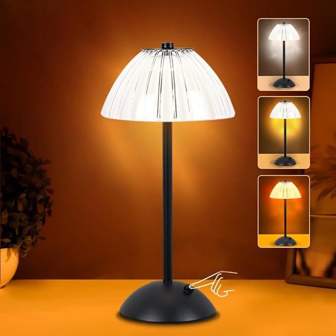 Portable Crystal LED Table Lamp, 3-Levels Brightness Desk Lamp, 3 Color Touch Control Rechargeable Lamp, Night Light, Bedside Lamp,Dining Room Lamp (Black) - LeafyLoom